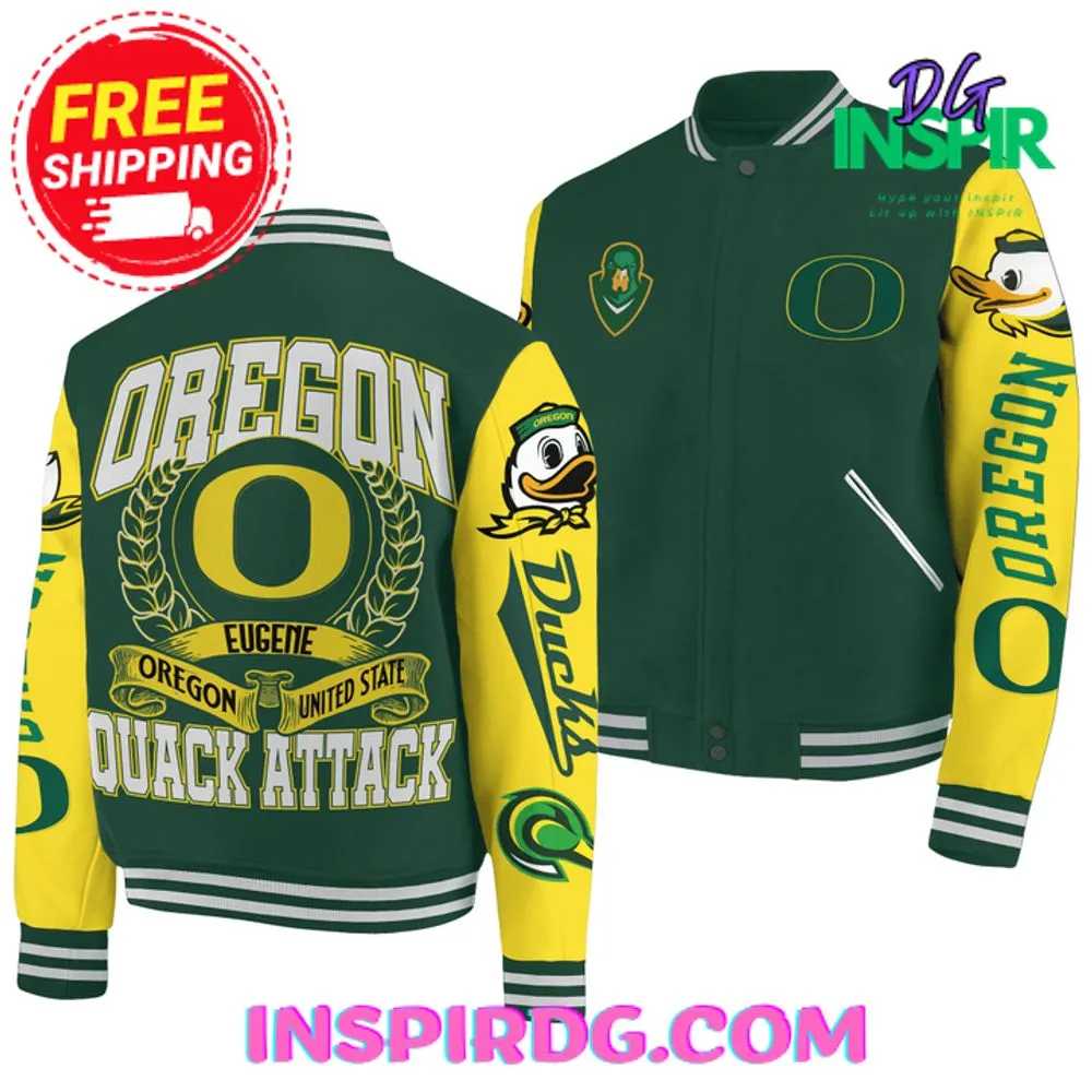 -Oregon Ducks Quack Attack Yellow And Green Baseball Jacket