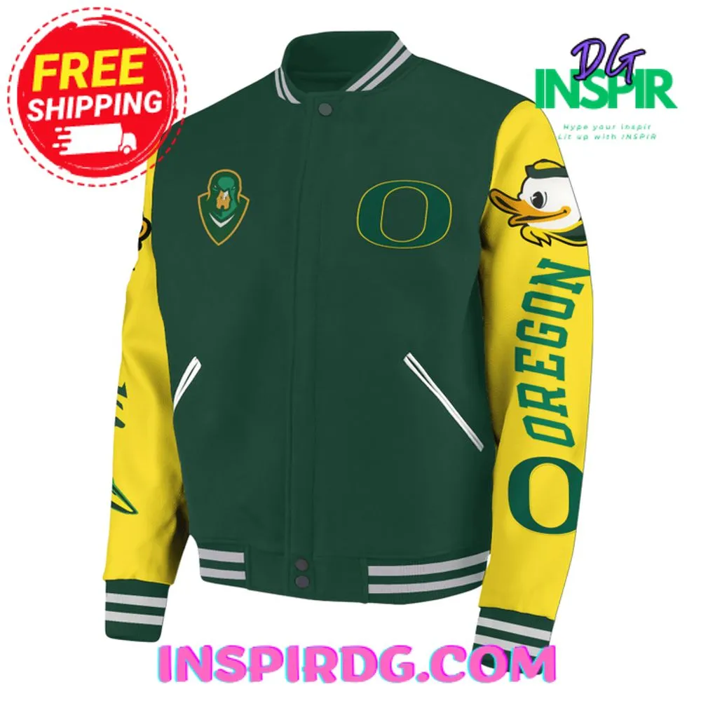 -Oregon Ducks Quack Attack Yellow And Green Baseball Jacket