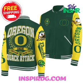 -Oregon Ducks Quack Attack Yellow And Green Baseball Jacket