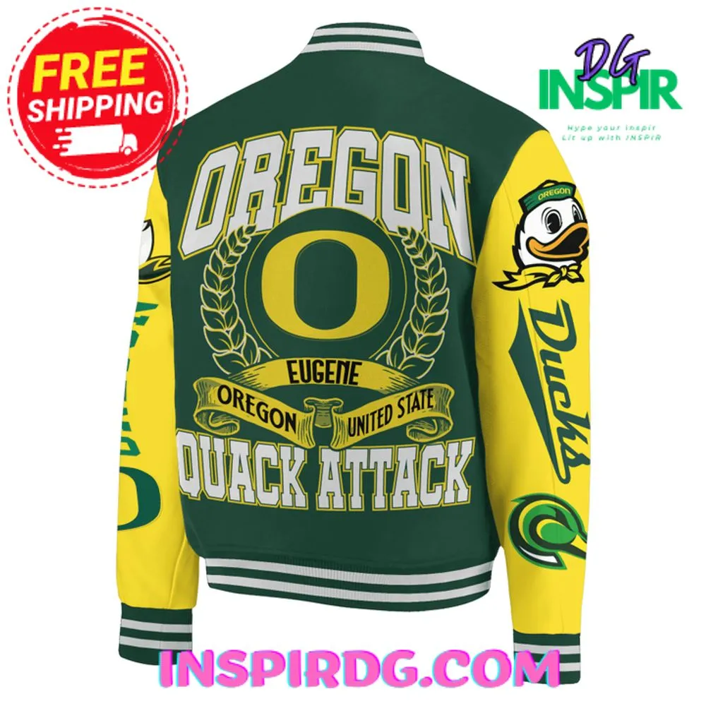 -Oregon Ducks Quack Attack Yellow And Green Baseball Jacket