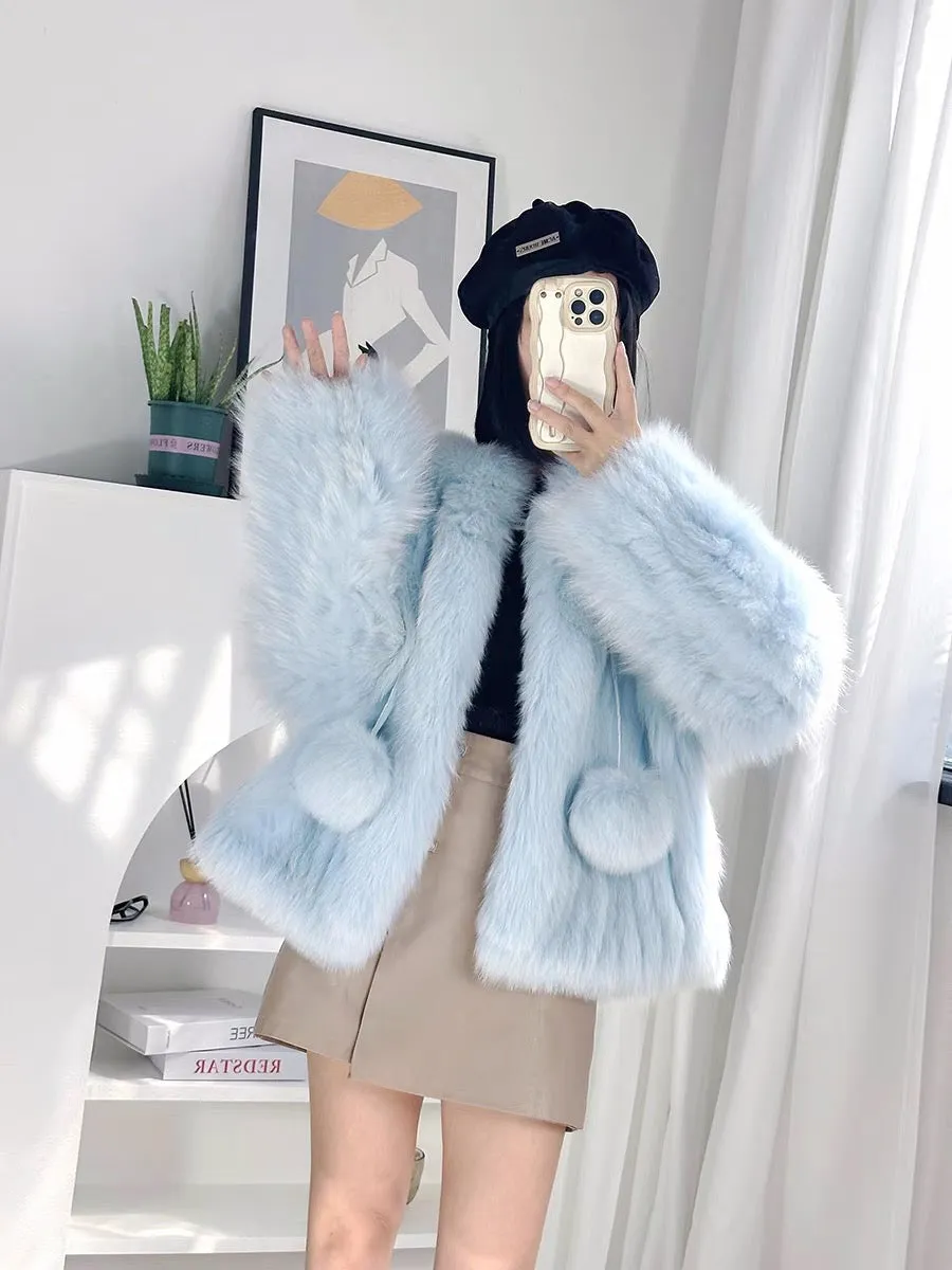 2023 autumn and winter Haining new fur coat for women imported fox fur stripes small short style fashionable young style