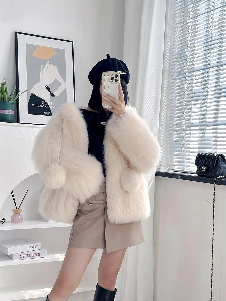 2023 autumn and winter Haining new fur coat for women imported fox fur stripes small short style fashionable young style