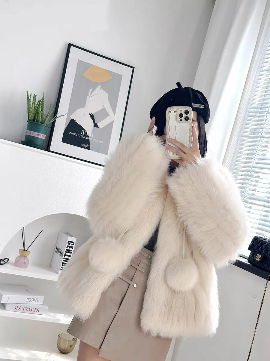 2023 autumn and winter Haining new fur coat for women imported fox fur stripes small short style fashionable young style