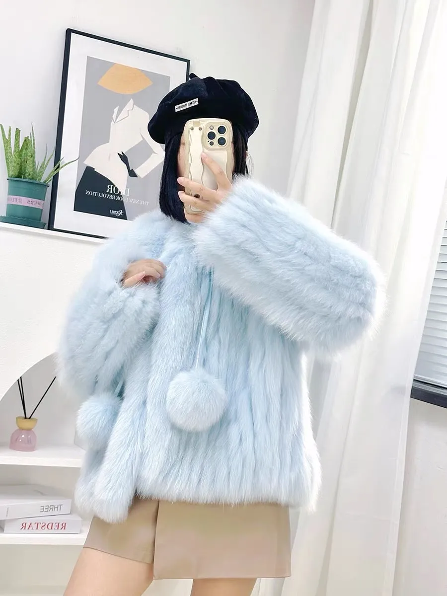 2023 autumn and winter Haining new fur coat for women imported fox fur stripes small short style fashionable young style