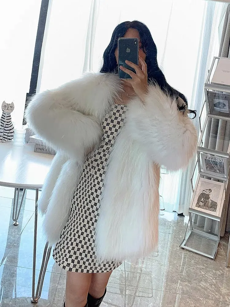 2023 winter new raccoon fur double-sided woven fur coat for women, medium-length, young and fashionable fox fur coat