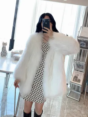 2023 winter new raccoon fur double-sided woven fur coat for women, medium-length, young and fashionable fox fur coat