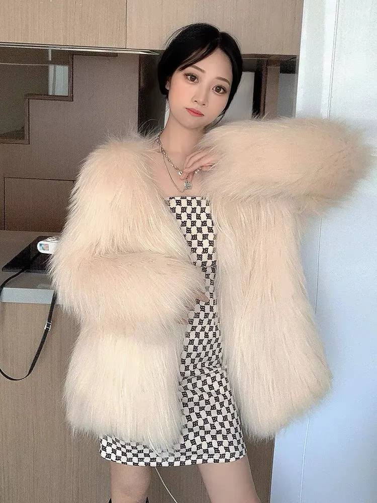 2023 winter new raccoon fur double-sided woven fur coat for women, medium-length, young and fashionable fox fur coat