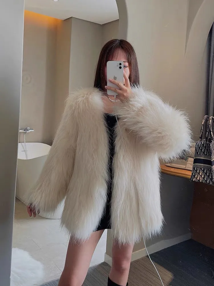 2023 winter new style raccoon fox fur double-sided braided fur coat for women young medium and long Haining fashion coat