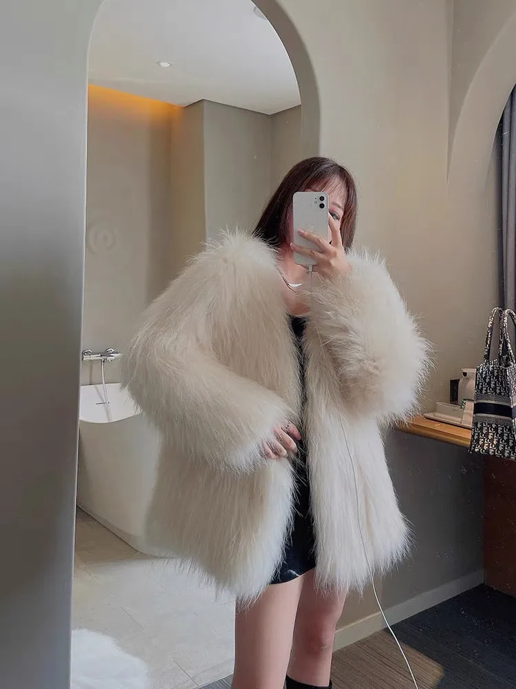 2023 winter new style raccoon fox fur double-sided braided fur coat for women young medium and long Haining fashion coat