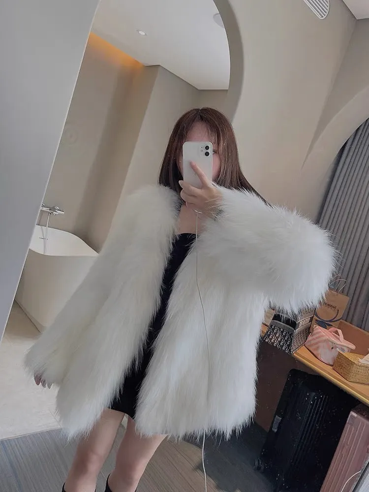 2023 winter new style raccoon fox fur double-sided braided fur coat for women young medium and long Haining fashion coat