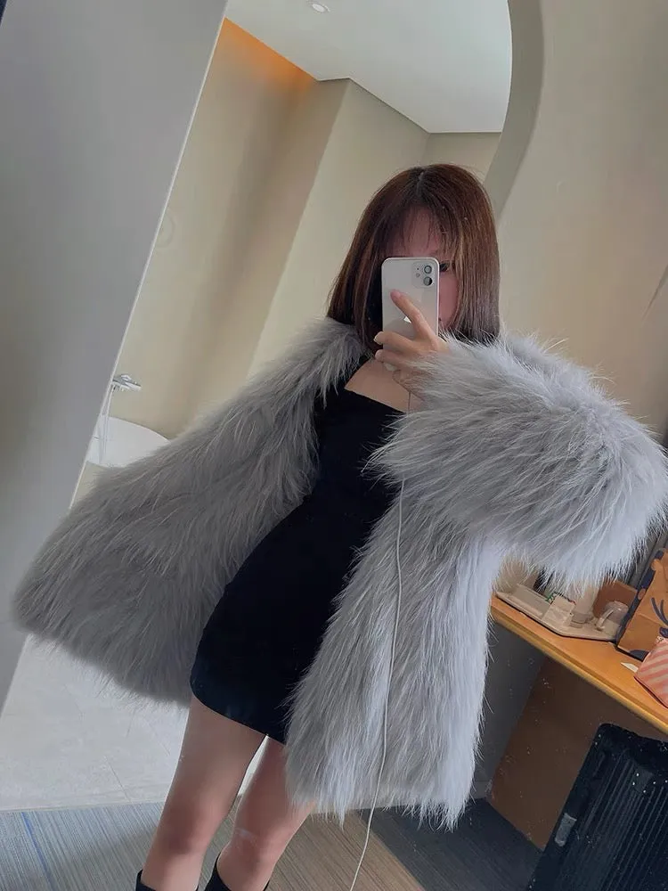 2023 winter new style raccoon fox fur double-sided braided fur coat for women young medium and long Haining fashion coat