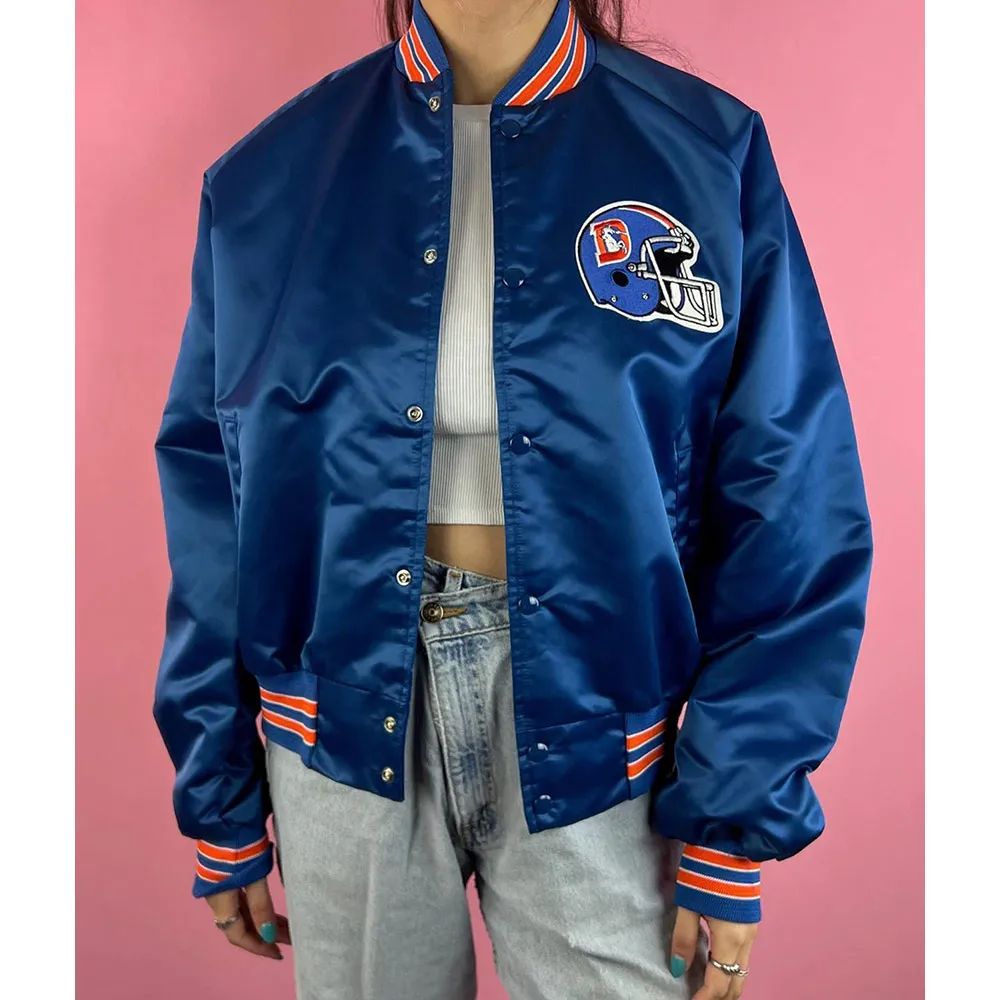 90’s Denver Broncos Blue Satin Jacket