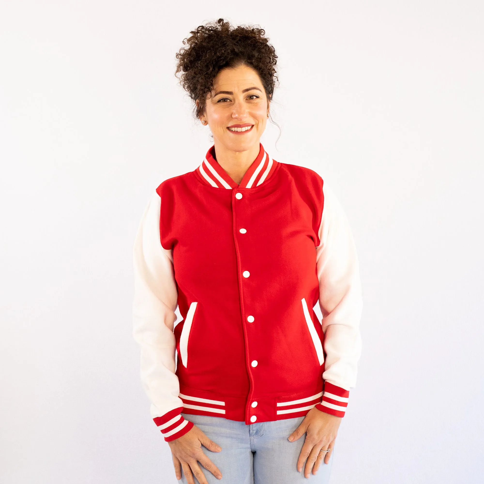 Adult Sweatshirt Varsity Jacket RED/WHITE