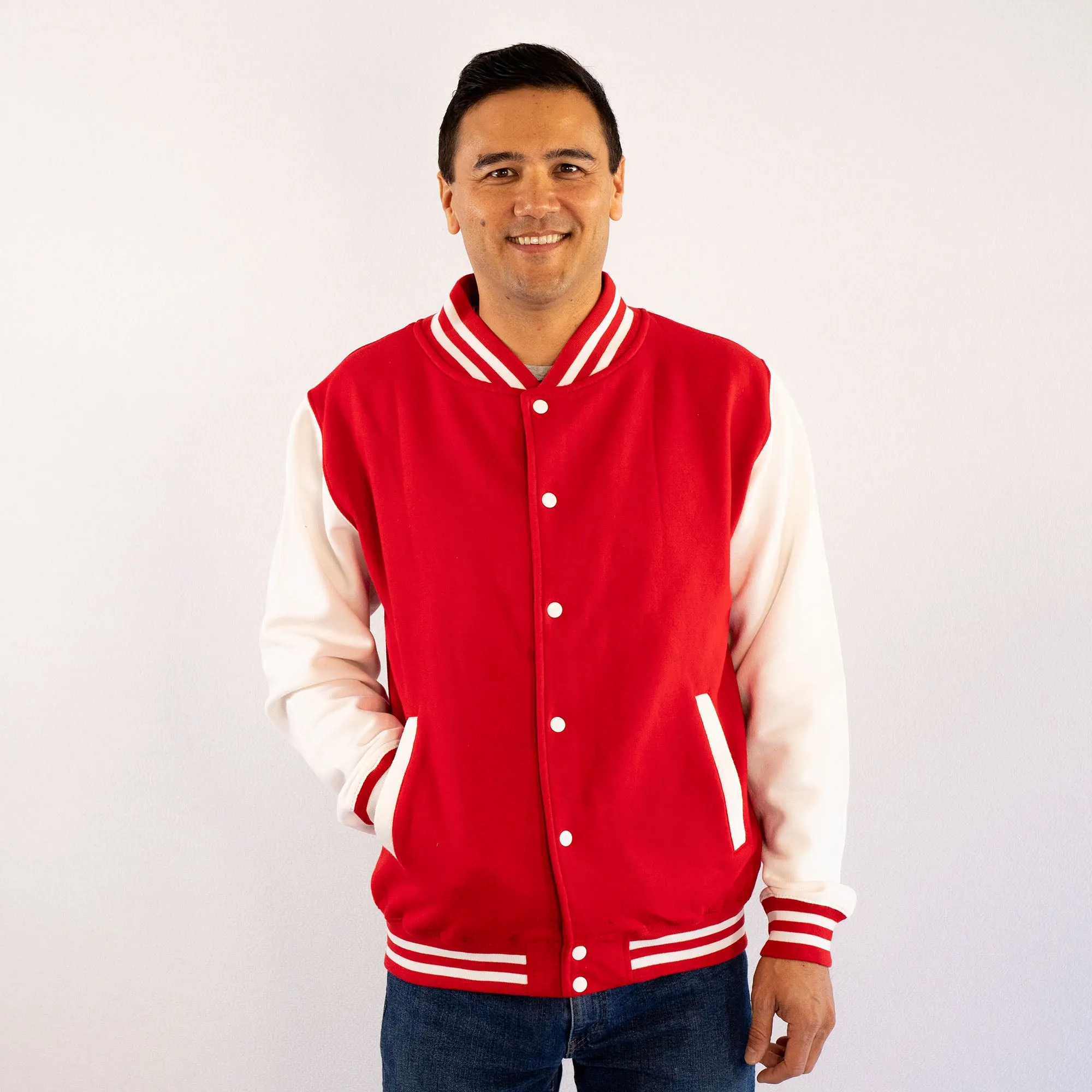 Adult Sweatshirt Varsity Jacket RED/WHITE