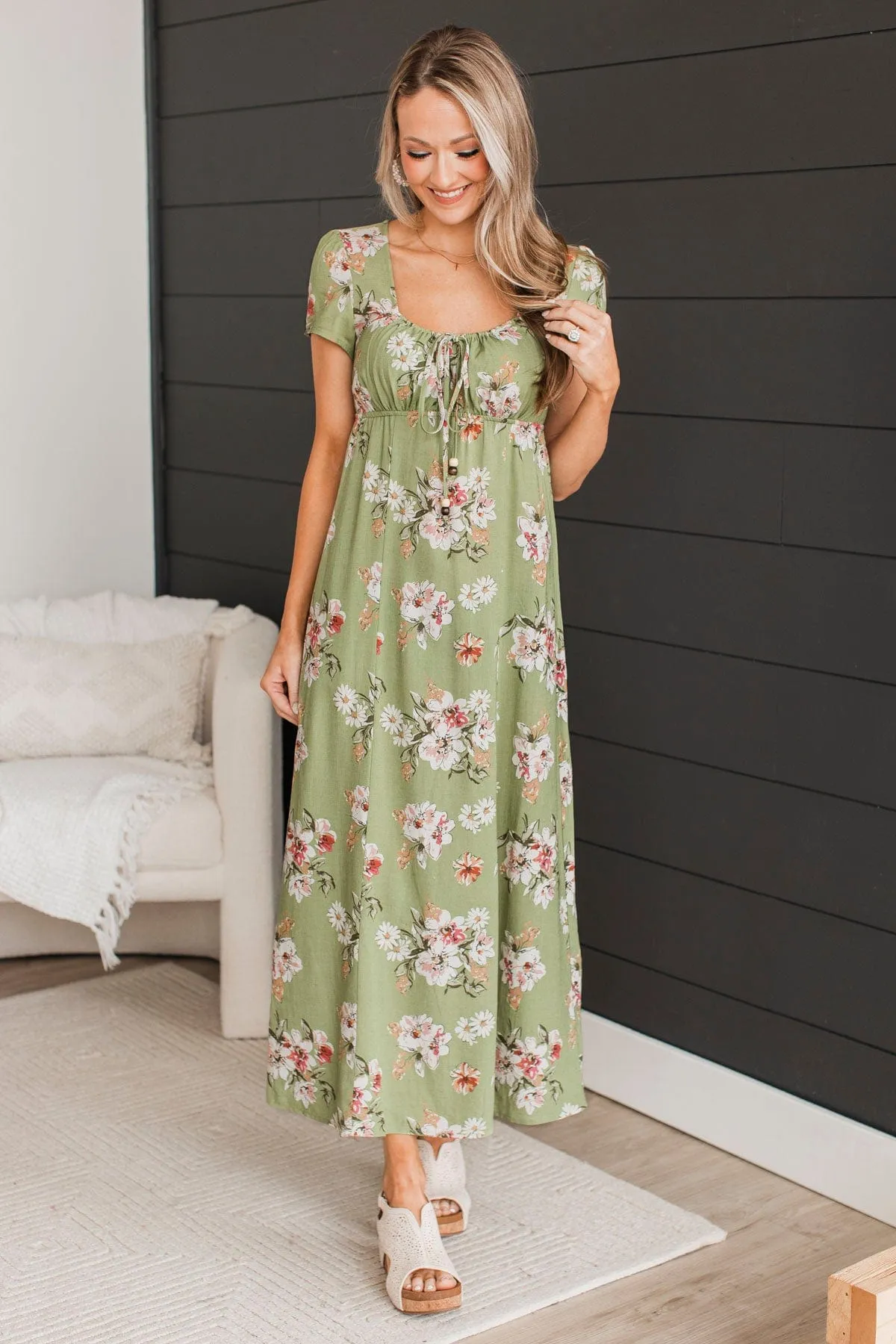 Always A Celebration Floral Midi Dress- Sage