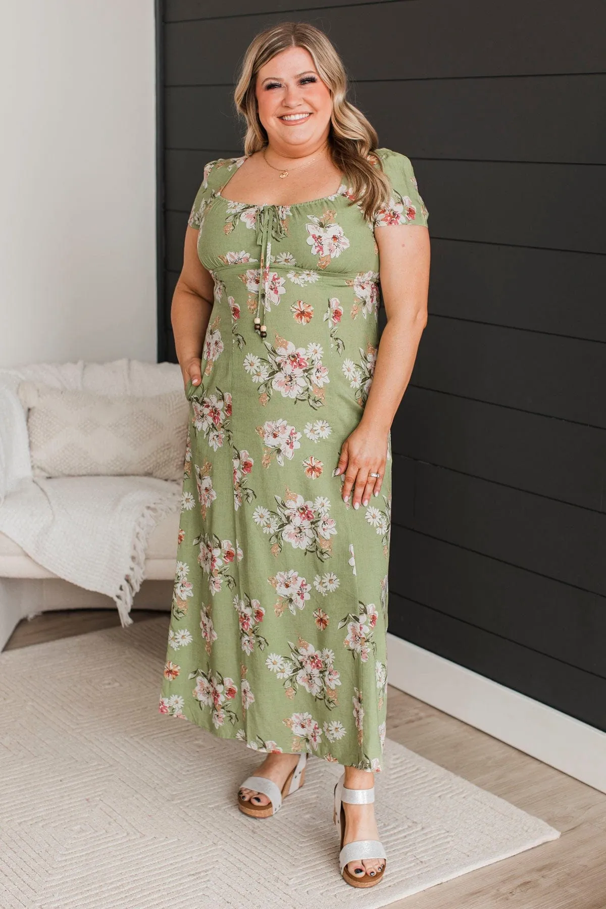 Always A Celebration Floral Midi Dress- Sage