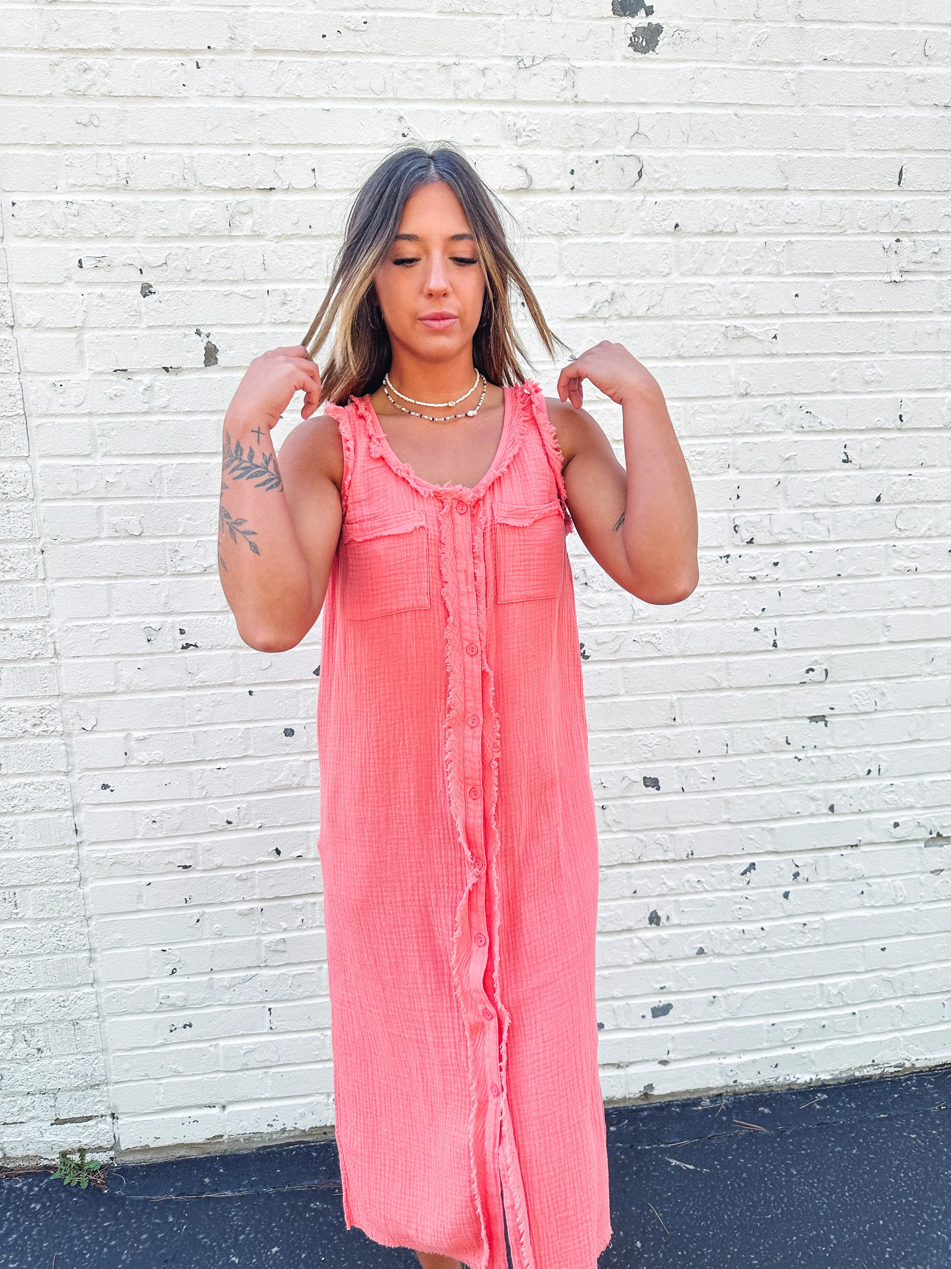 An Apple A Day Gauzy Midi Tank Dress