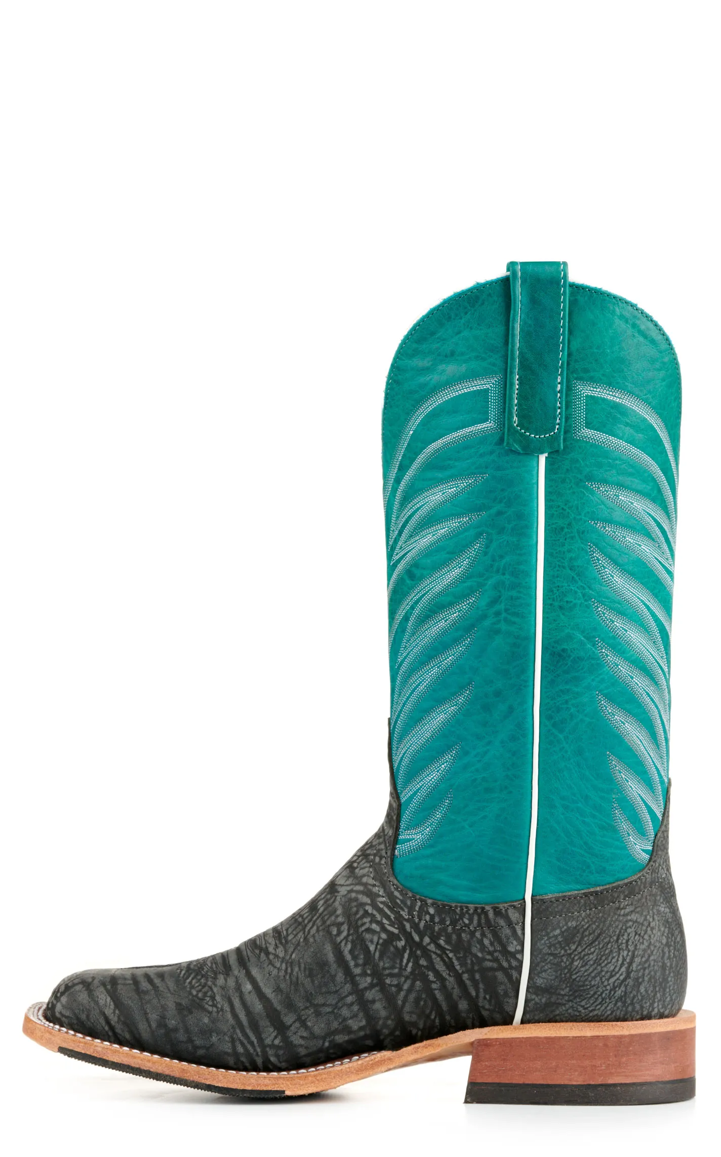 Anderson Bean Men's Washed Black and Turquoise Hybrid Sole Square Toe Cowboy Boots