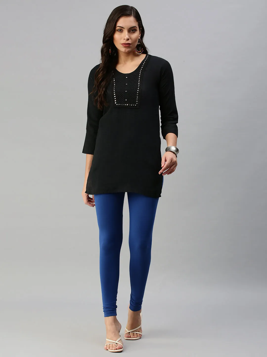 Ankle Length Leggings Cotton-Ink Blue