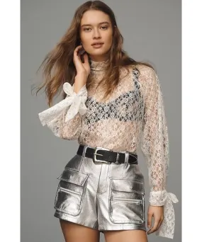 Anthropologie Metallic Faux-Leather Shorts