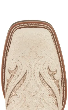 Ariat Women's Round Up Bliss Distressed Ivory with Gold Glitter Wide Square Toe Cowboy Boots