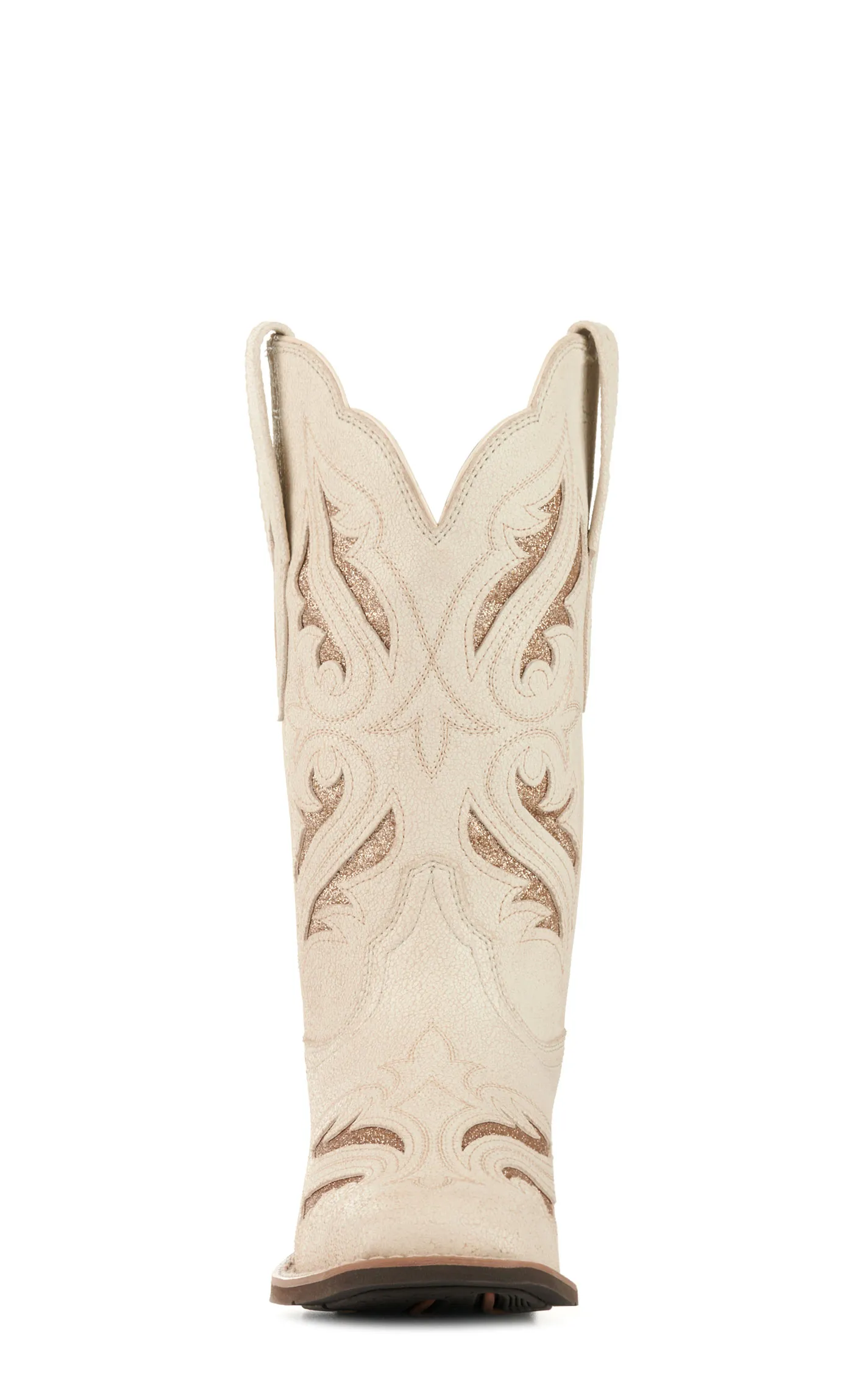 Ariat Women's Round Up Bliss Distressed Ivory with Gold Glitter Wide Square Toe Cowboy Boots