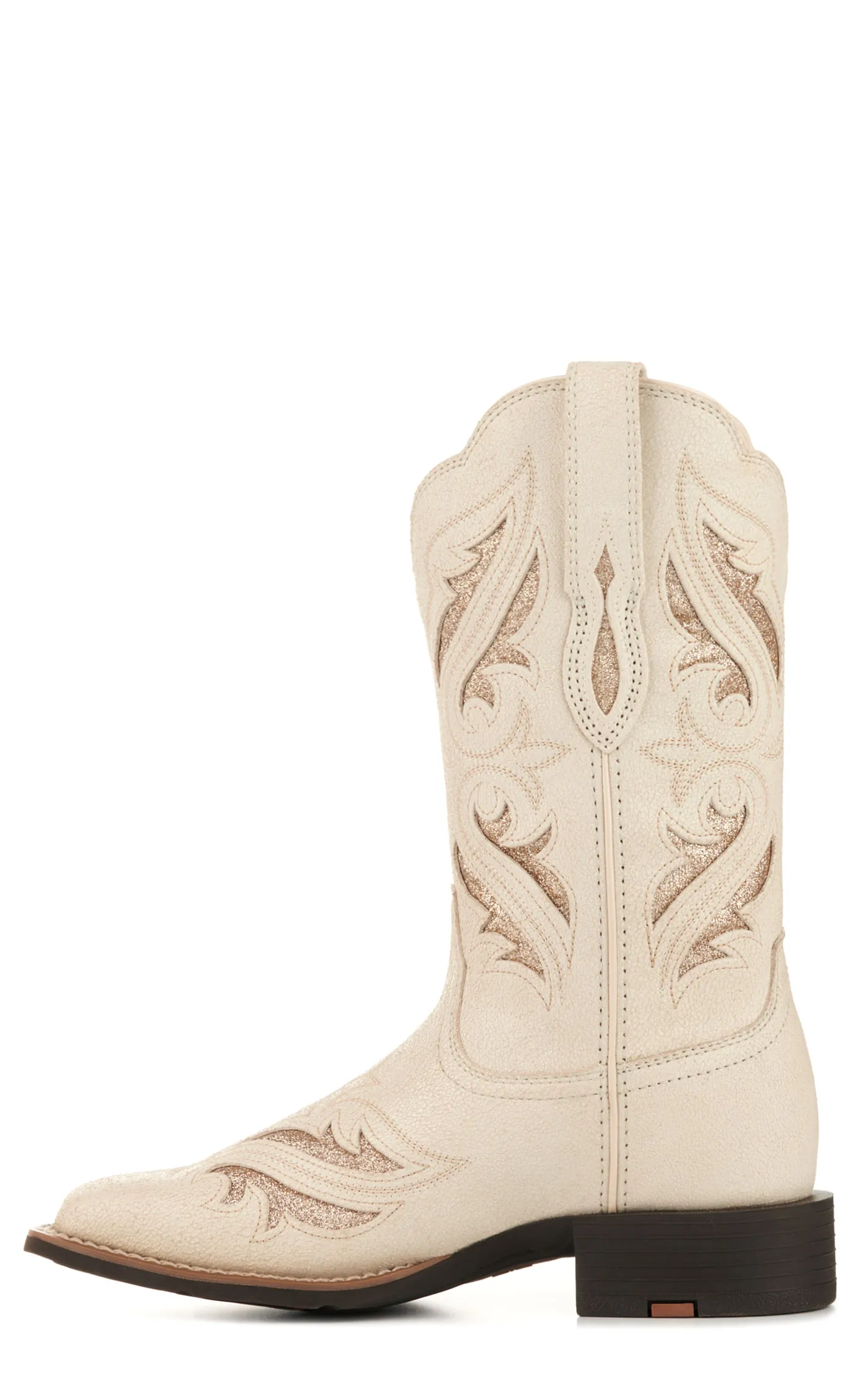 Ariat Women's Round Up Bliss Distressed Ivory with Gold Glitter Wide Square Toe Cowboy Boots