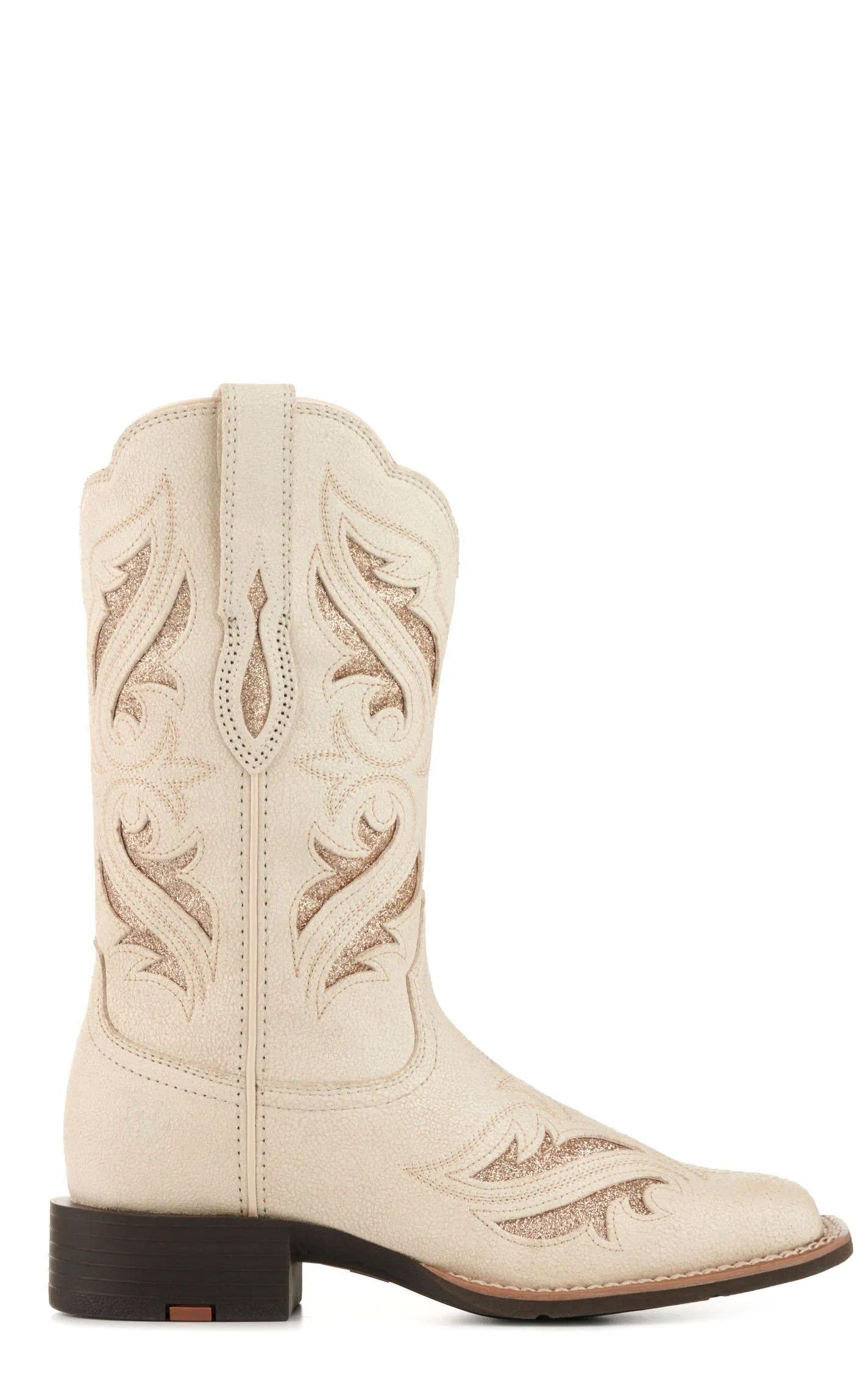 Ariat Women's Round Up Bliss Distressed Ivory with Gold Glitter Wide Square Toe Cowboy Boots