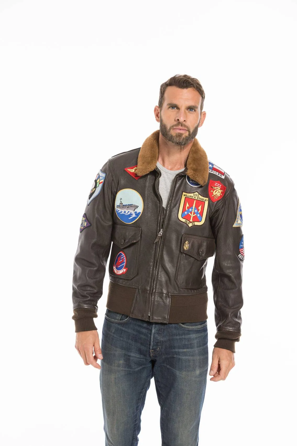 Aviator jacket top gun man brown cockpit'usa movie hero