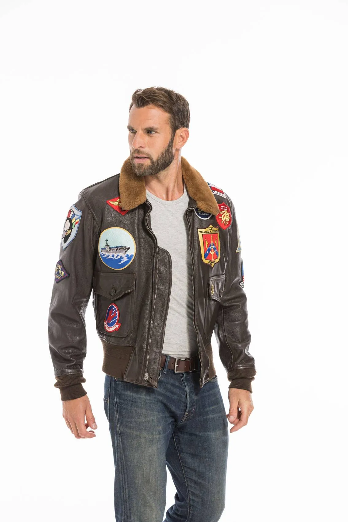 Aviator jacket top gun man brown cockpit'usa movie hero