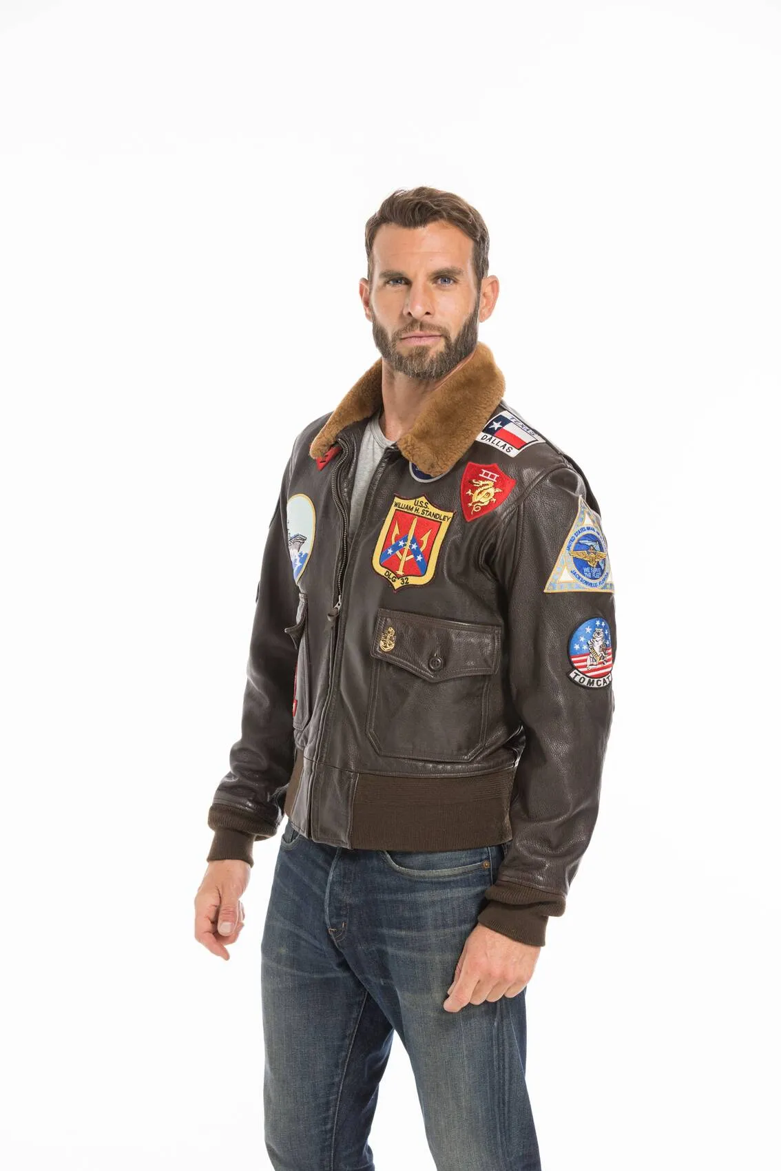 Aviator jacket top gun man brown cockpit'usa movie hero