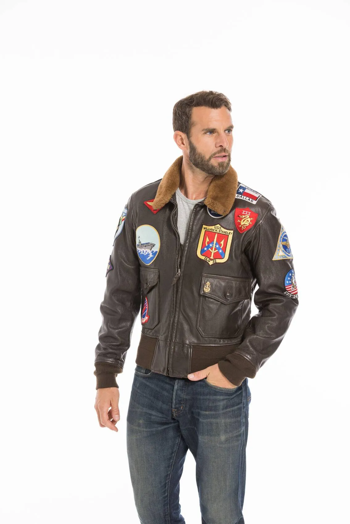 Aviator jacket top gun man brown cockpit'usa movie hero