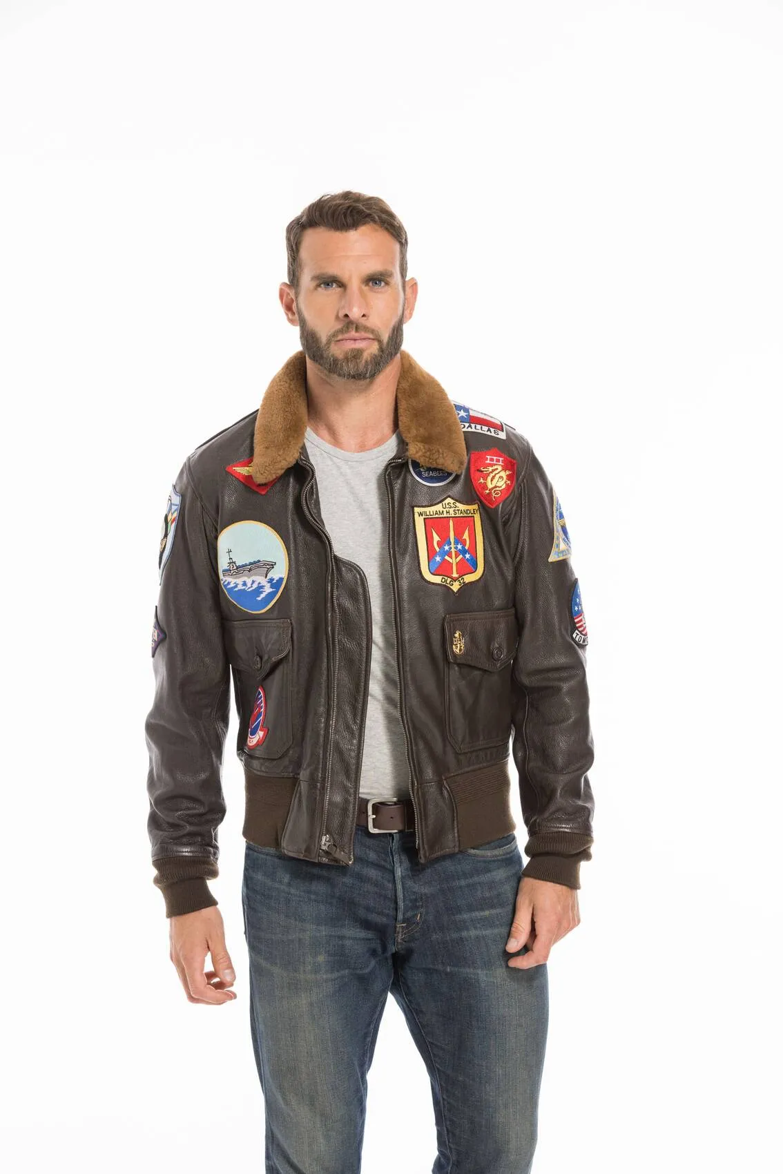 Aviator jacket top gun man brown cockpit'usa movie hero