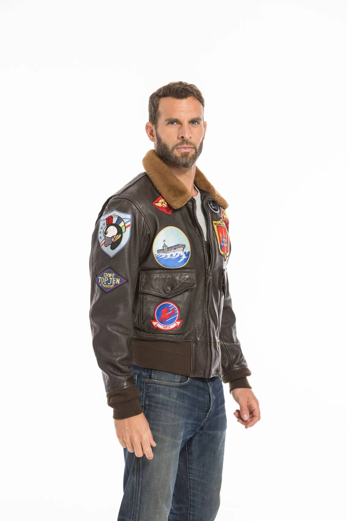 Aviator jacket top gun man brown cockpit'usa movie hero