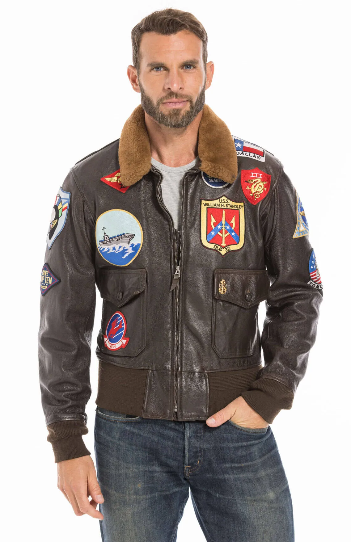 Aviator jacket top gun man brown cockpit'usa movie hero