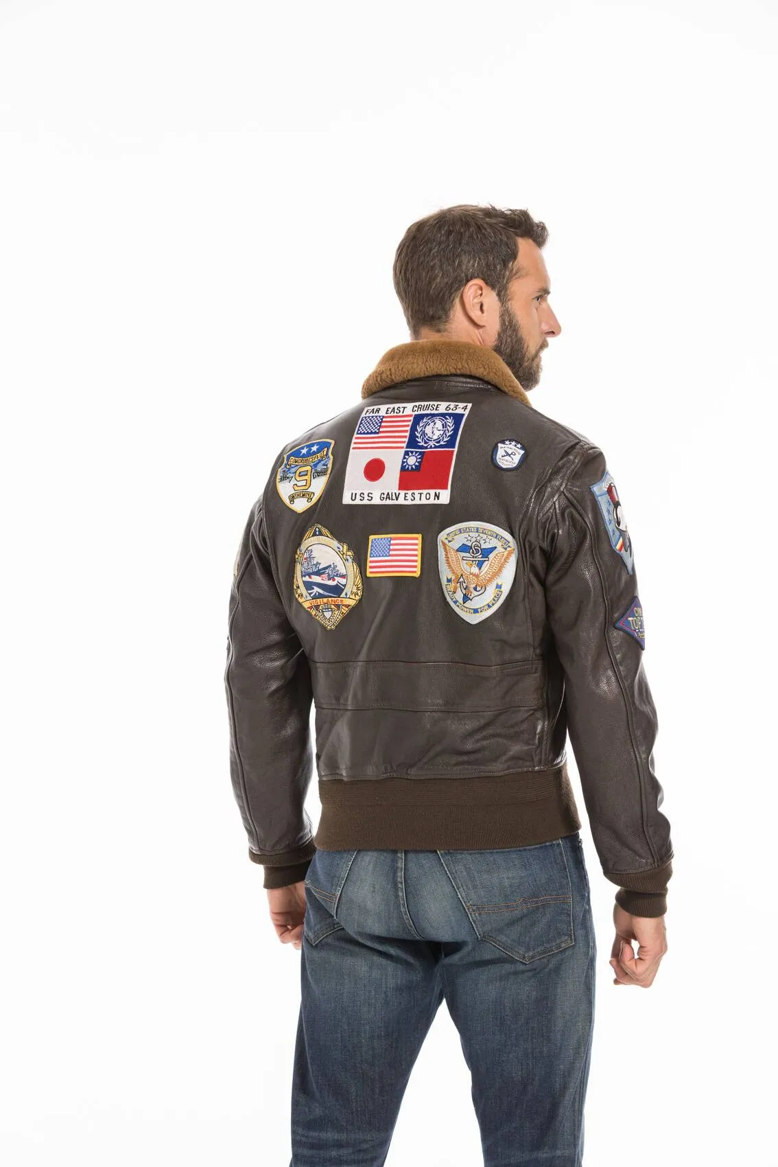 Aviator jacket top gun man brown cockpit'usa movie hero