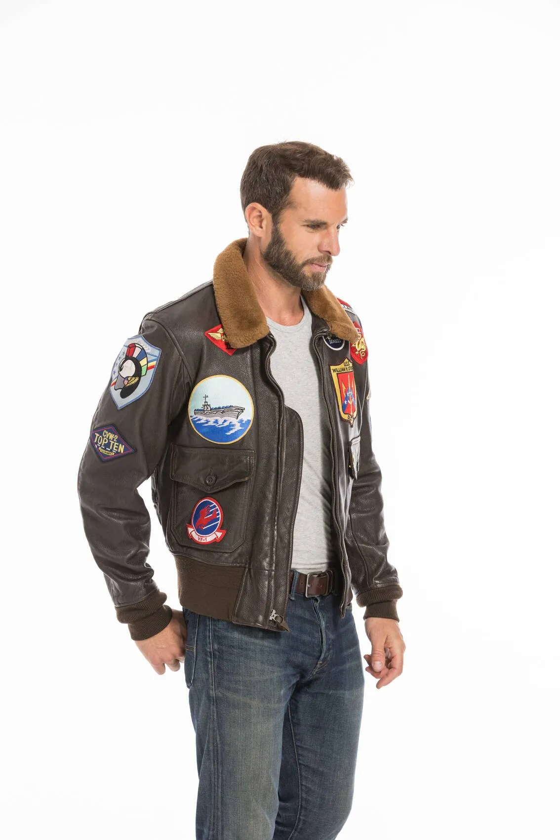 Aviator jacket top gun man brown cockpit'usa movie hero