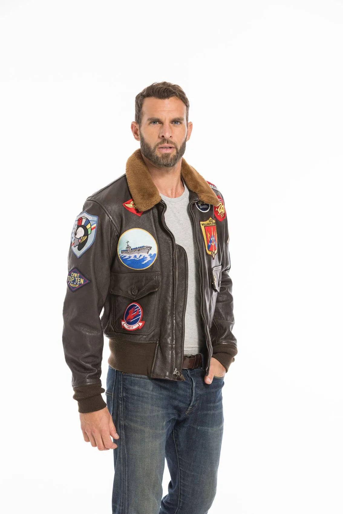 Aviator jacket top gun man brown cockpit'usa movie hero