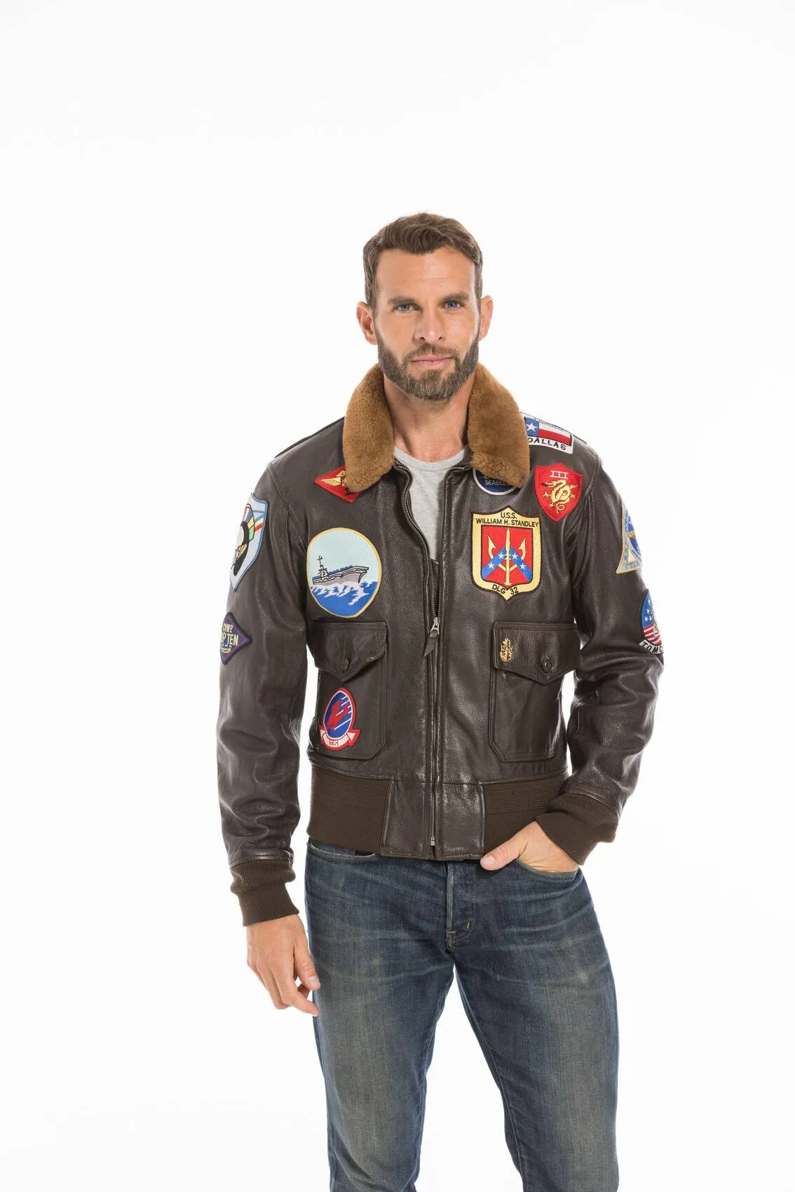 Aviator jacket top gun man brown cockpit'usa movie hero