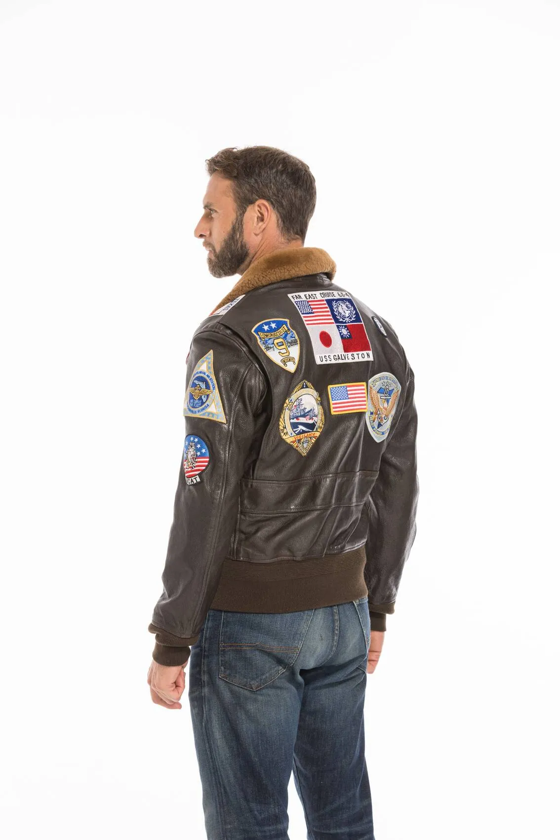 Aviator jacket top gun man brown cockpit'usa movie hero