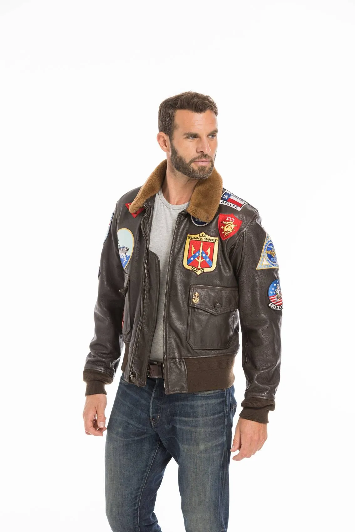 Aviator jacket top gun man brown cockpit'usa movie hero