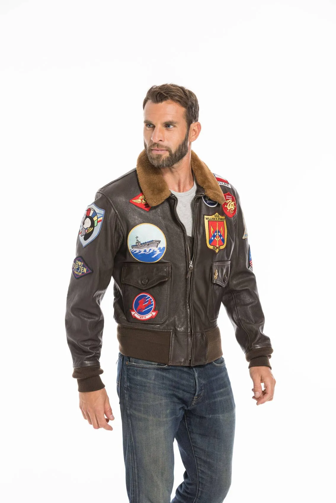 Aviator jacket top gun man brown cockpit'usa movie hero