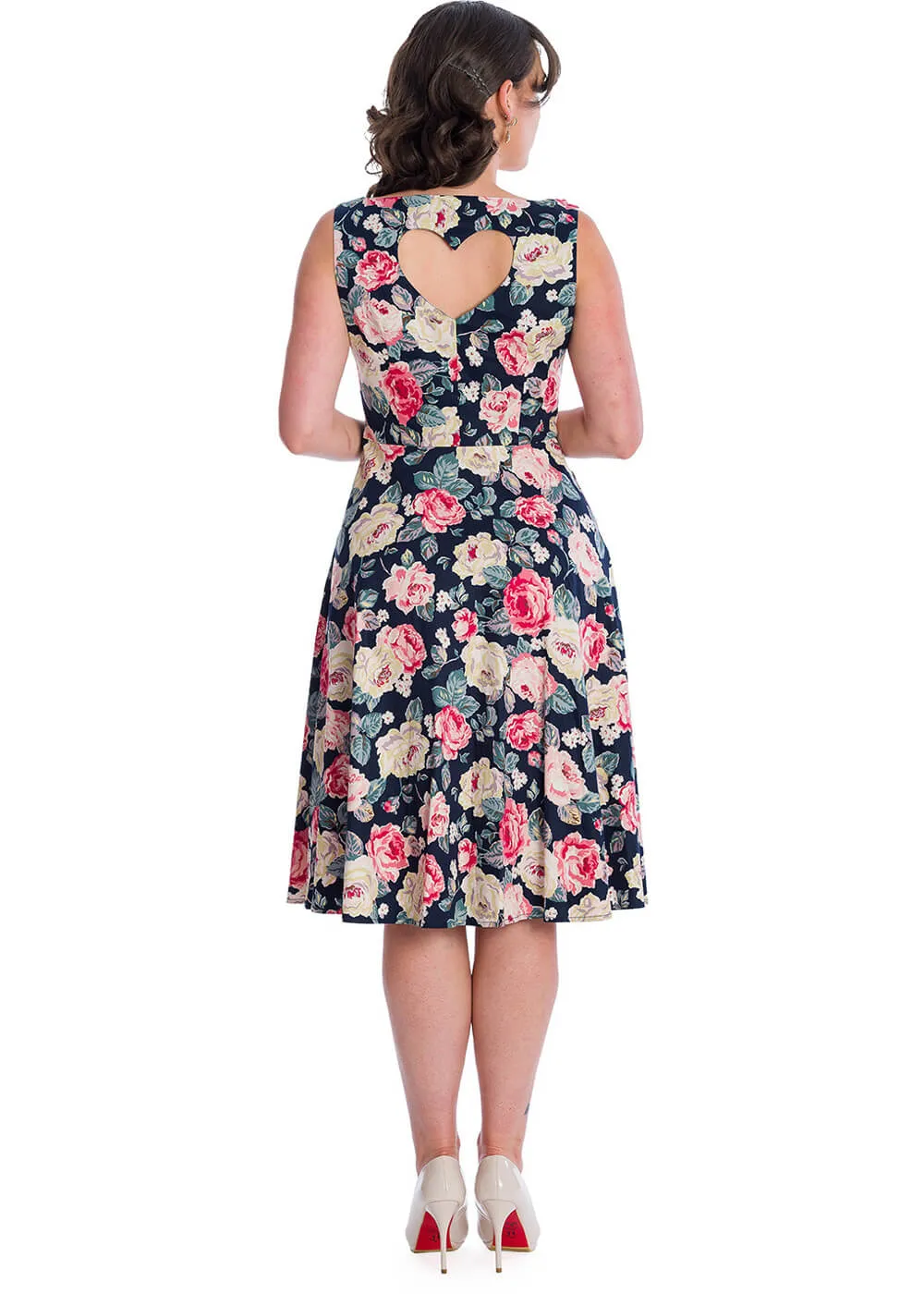 Banned Rose Bloom 50's Swing Dress Navy