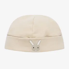 Beige Organic Cotton Bunny Baby Hat