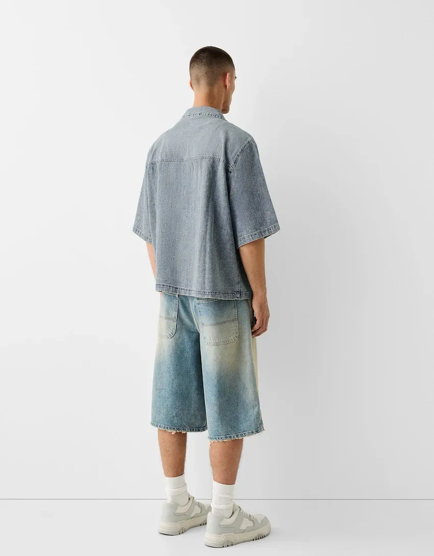 Bershka  |Denim Short Sleeves Shirts