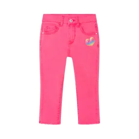 Billieblush Pink Fluo Jeans With Glitter Logo For Girls