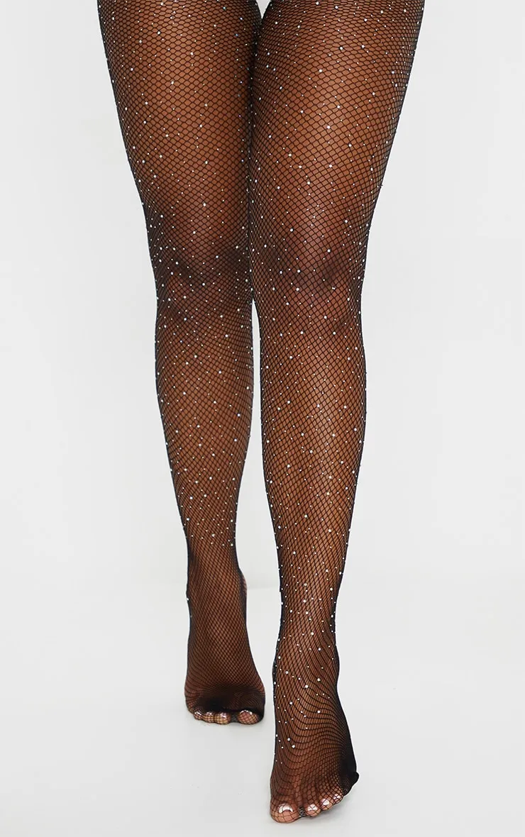 Black Diamante Suspender Tights | Accessories