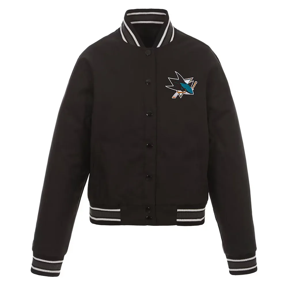 Black San Jose Sharks Front Hit Poly Twill Jacket