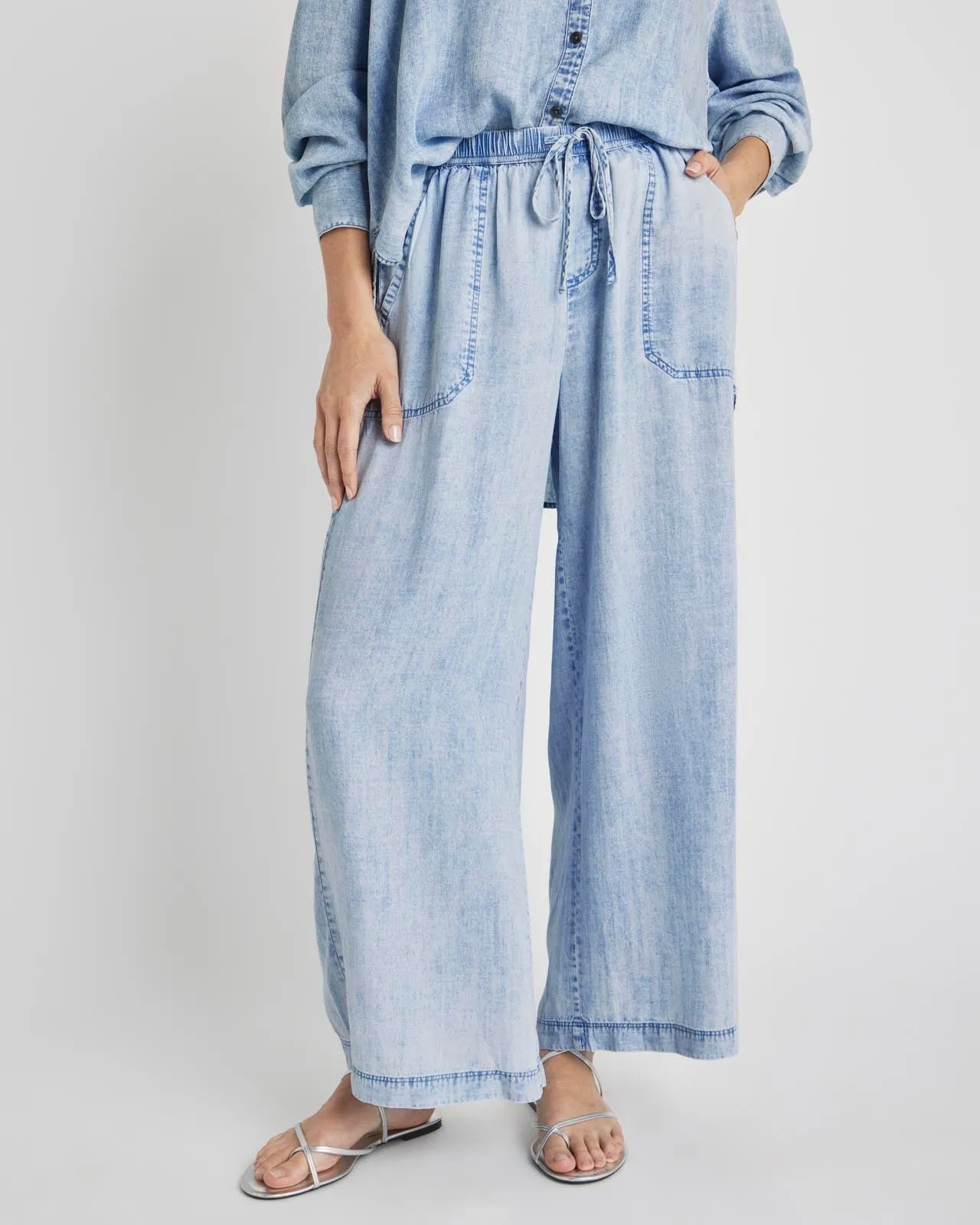 Bleached Indigo Angie Crop Palazzo Pant