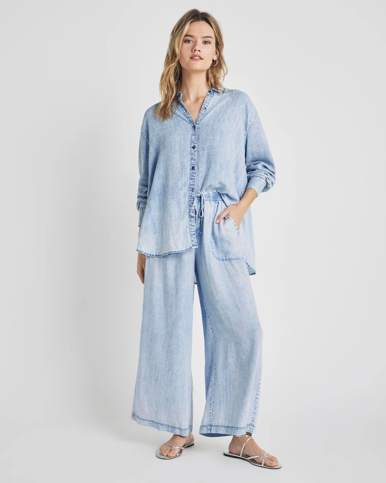 Bleached Indigo Angie Crop Palazzo Pant